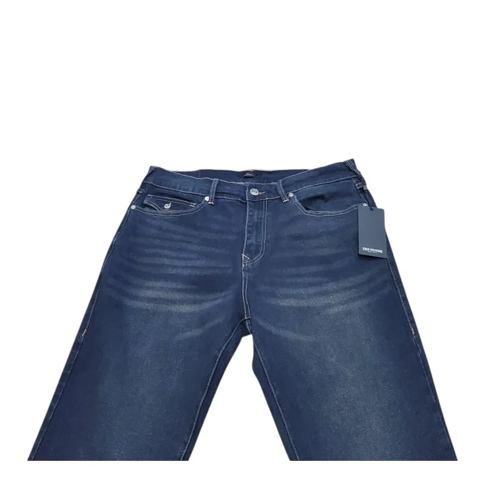 NEW TRUE RELIGION Men's Geno Relaxed Slim Distressed Dark Wash Blue Jeans